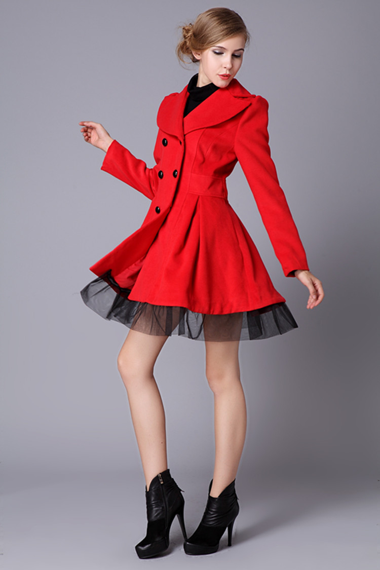 Red Swing Wool Coat Jacket Pea Coats Princess Outerwear Winter Top ...
