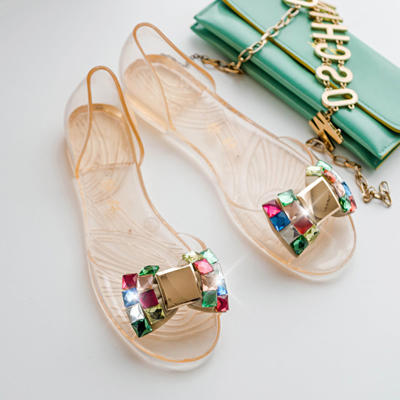 Crystal Bow Sandals Flats on Luulla