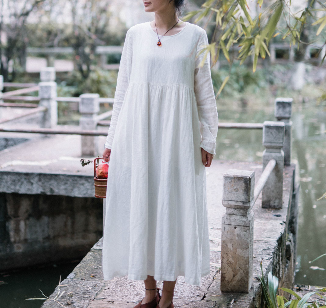 Women White Long Sleeve Cotton Pregnant Dress Simple Nightdress Sleepwear on Luulla